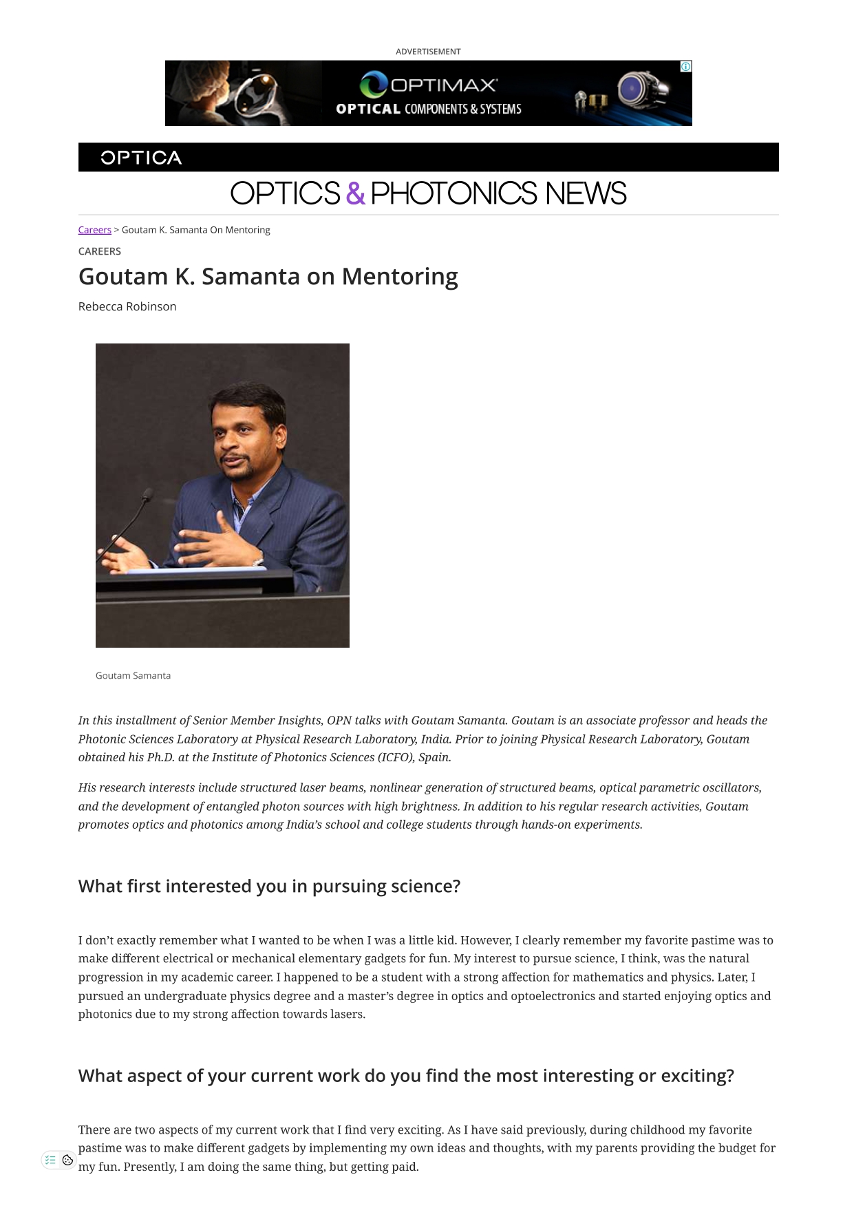 Goutam K. Samanta on Mentoring OPN June 2020